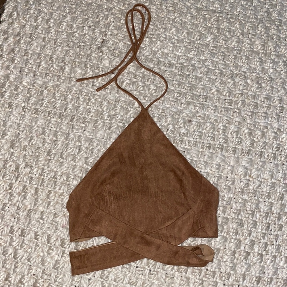 Beige zip up crop top